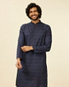 alt message - Manyavar Men Dark Blue Wave Print Kurta image number 0